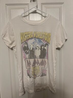 Recycled Karma White Tee with Yellow & Purple Hysteria Tour Graphic